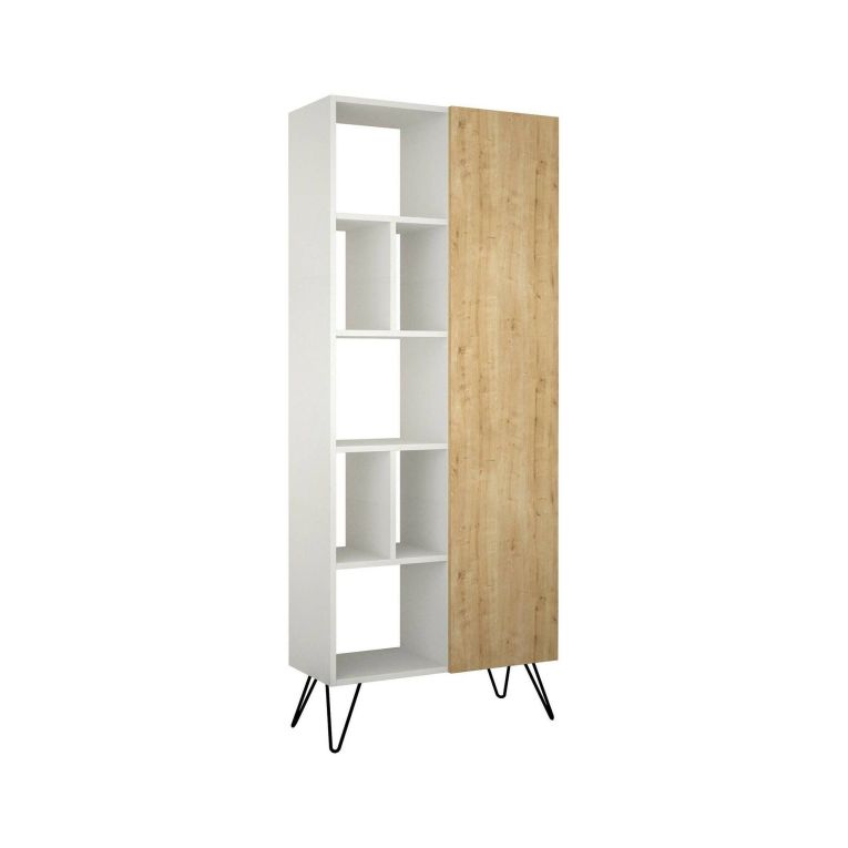 Libreria elegante bianca e quercia 79x190h cm - Lince