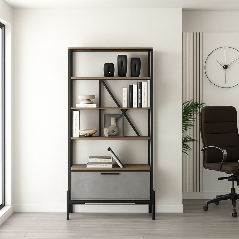 Libreria elegante marrone e grigia 75x160h cm - Fabrice