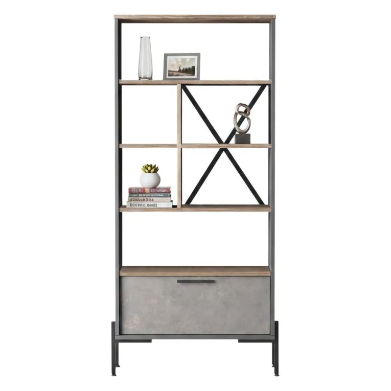 Libreria elegante marrone e grigia 75x160h cm - Fabrice
