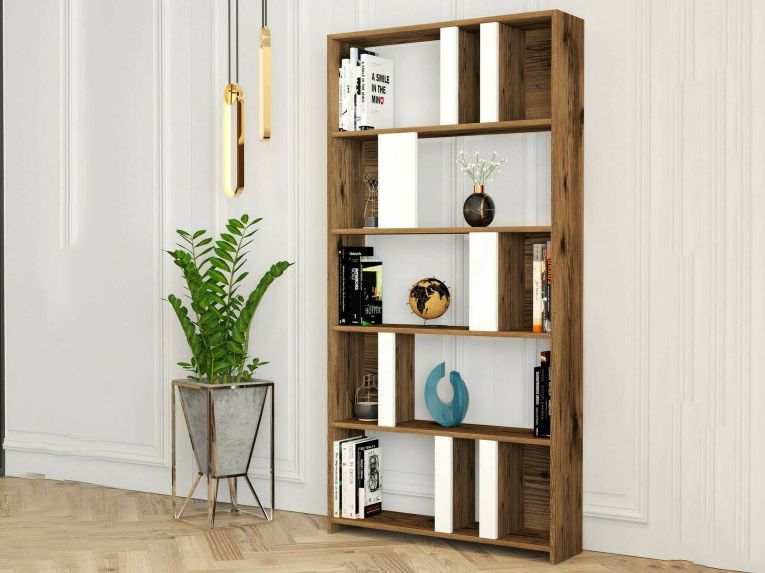 Libreria elegante noce e bianca 90x180h cm - Scapolita