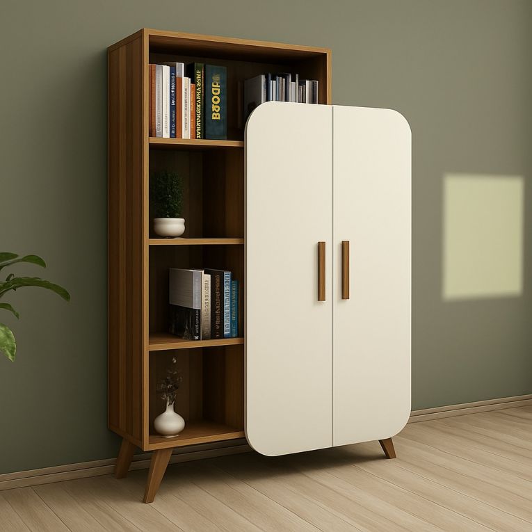 Libreria elegante noce e crema 90x132h cm - Agni
