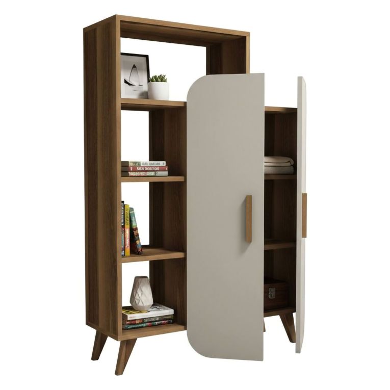 Libreria elegante noce e crema 90x132h cm - Agni
