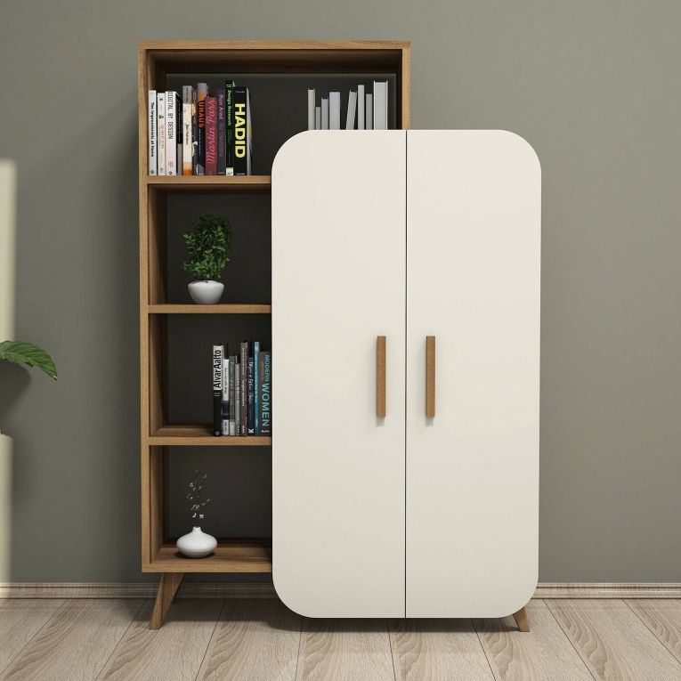 Libreria elegante noce e crema 90x132h cm - Agni