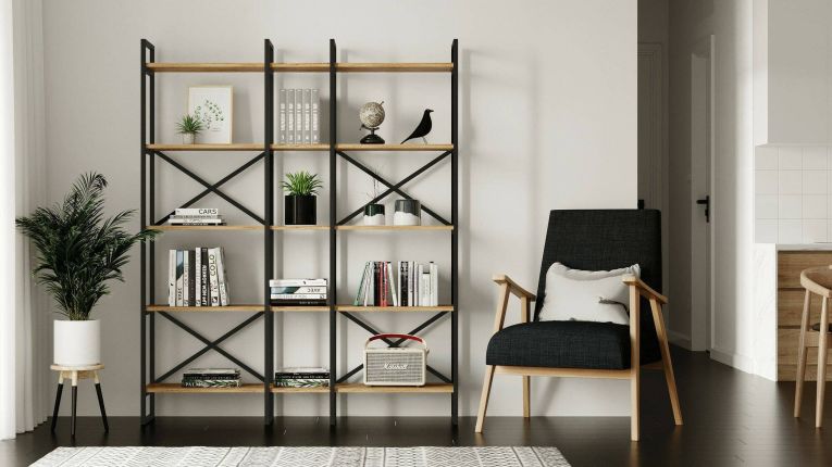 Libreria elegante quercia e nera 143x175h cm - Berna