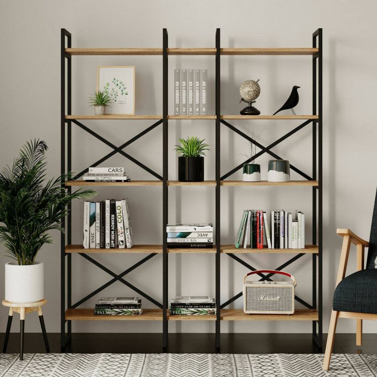 Libreria elegante quercia e nera 143x175h cm - Berna
