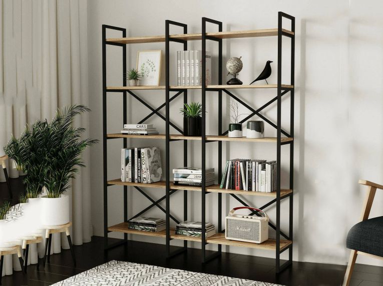 Libreria elegante quercia e nera 143x175h cm - Berna