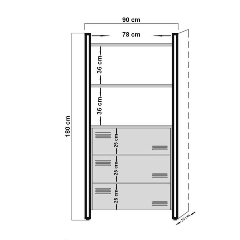 Libreria elegante quercia e nera 90x180h cm - Podul