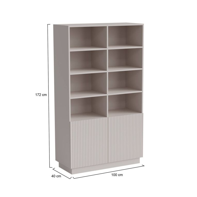 Libreria Evora, Mobile portalibri con vani aperti e due ante, Design moderno e minimale, 172x40 h100 cm, Beige