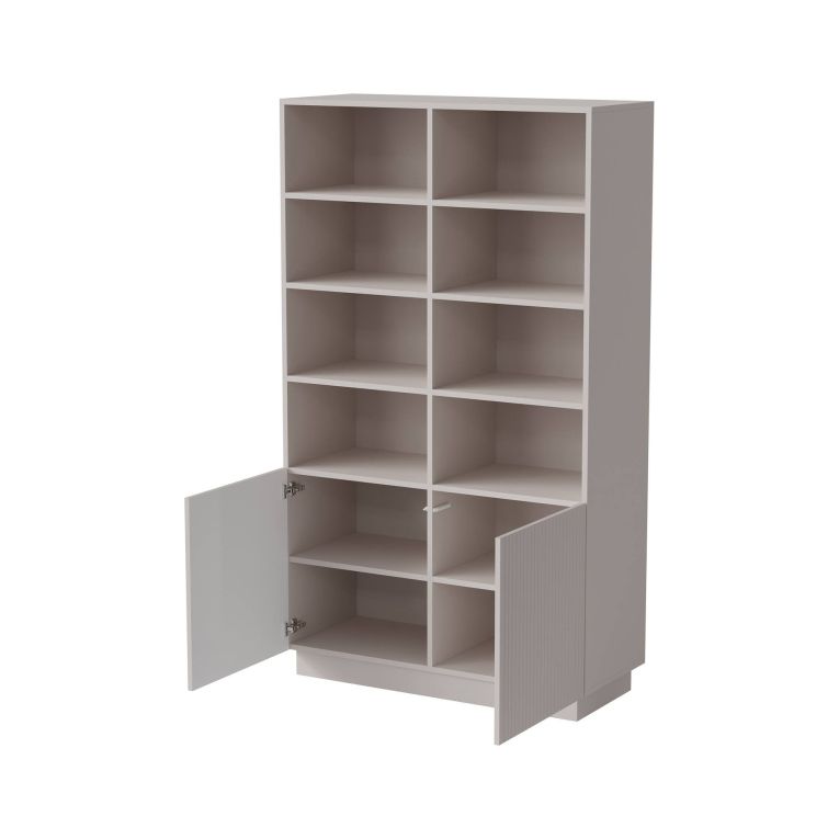 Libreria Evora, Mobile portalibri con vani aperti e due ante, Design moderno e minimale, 172x40 h100 cm, Beige