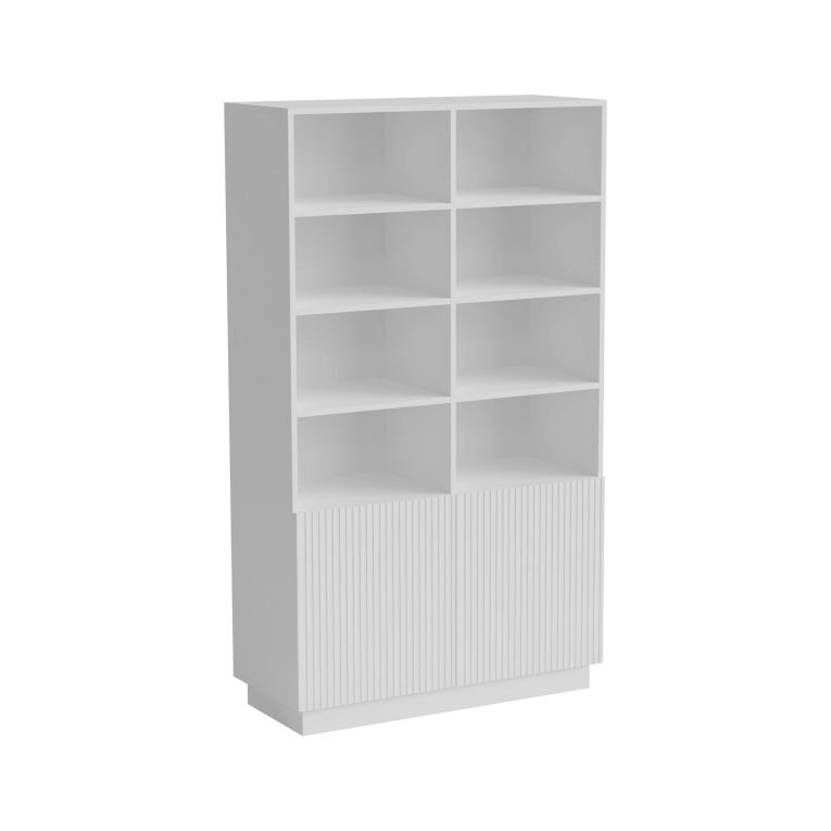 Libreria Evora, Mobile portalibri con vani aperti e due ante, Design moderno e minimale, 172x40 h100 cm, Bianco