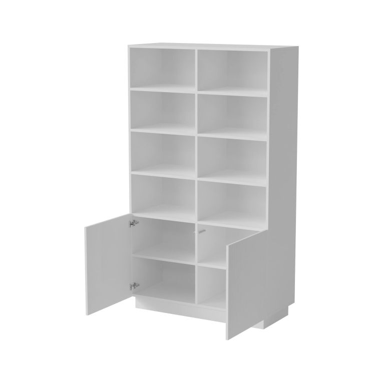 Libreria Evora, Mobile portalibri con vani aperti e due ante, Design moderno e minimale, 172x40 h100 cm, Bianco
