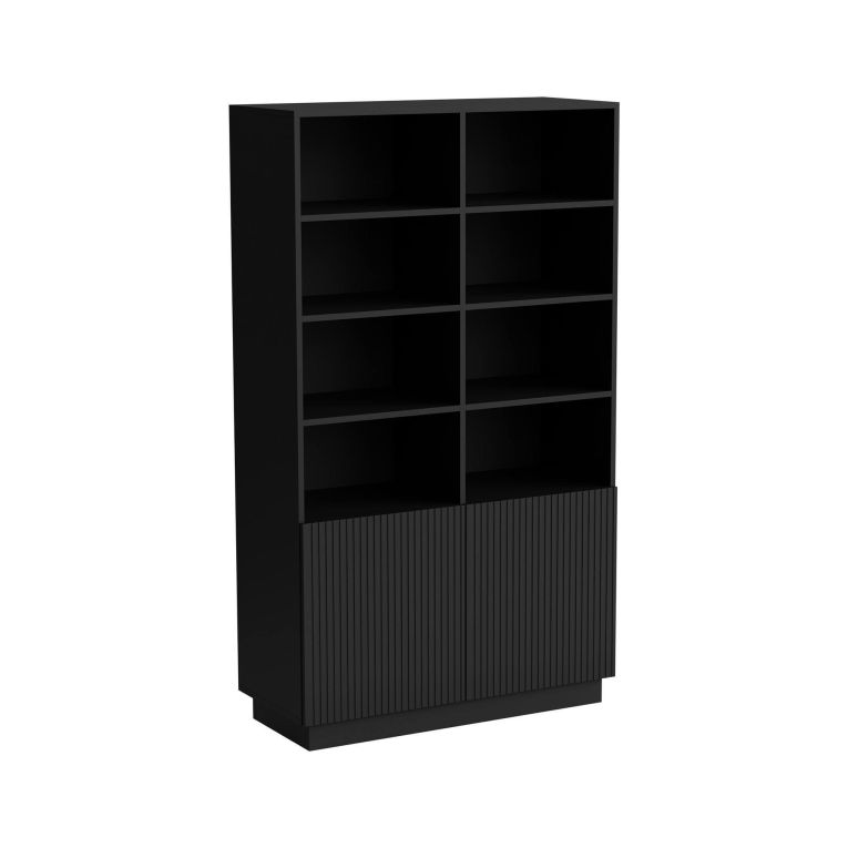 Libreria Evora, Mobile portalibri con vani aperti e due ante, Design moderno e minimale, 172x40 h100 cm, Nero