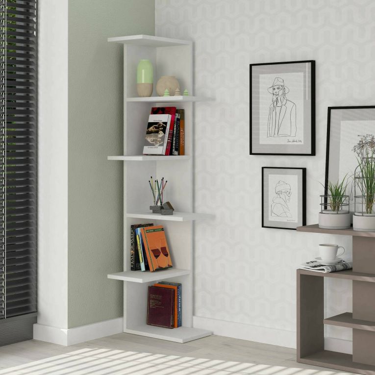 Libreria Fafnir, Scaffale da ufficio, Mobile portalibri, Biblioteca, 37x24h141 cm, Bianco