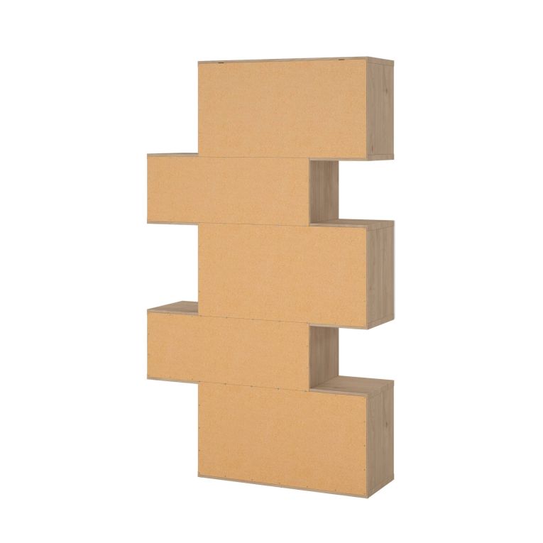 Libreria Flavie, Scaffale da ufficio, Mobile portalibri, Biblioteca, 32x96 h166 cm, Rovere e Bianco