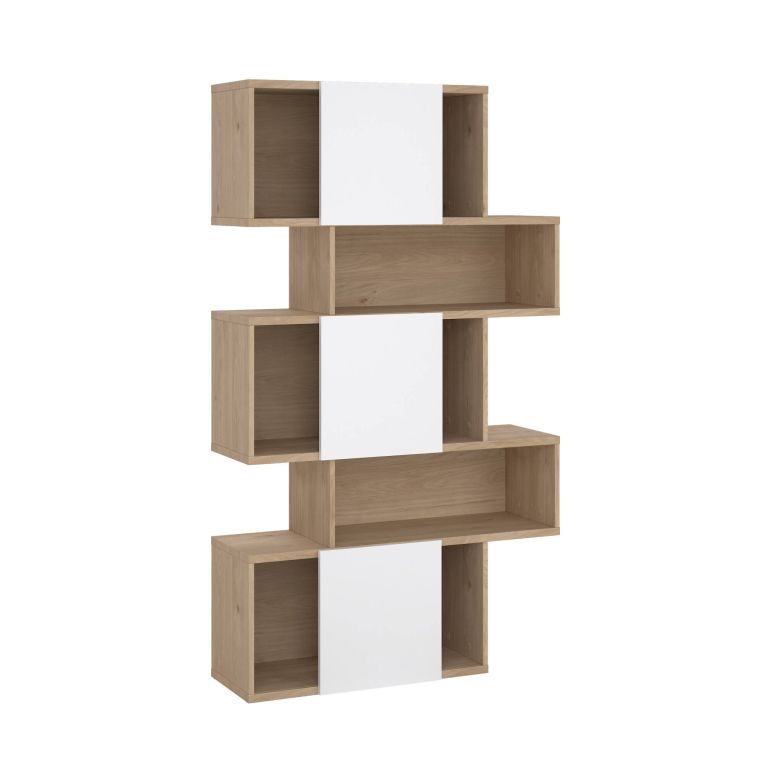 Libreria Flavie, Scaffale da ufficio, Mobile portalibri, Biblioteca, 32x96 h166 cm, Rovere e Bianco