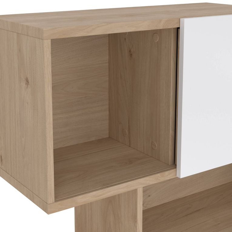 Libreria Flavie, Scaffale da ufficio, Mobile portalibri, Biblioteca, 32x96 h166 cm, Rovere e Bianco