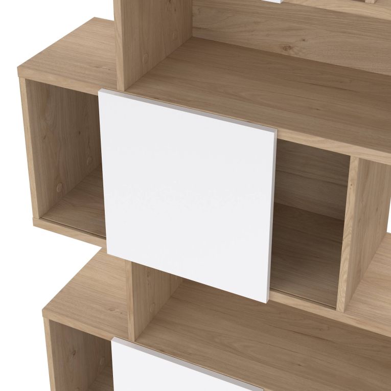 Libreria Flavie, Scaffale da ufficio, Mobile portalibri, Biblioteca, 32x96 h166 cm, Rovere e Bianco