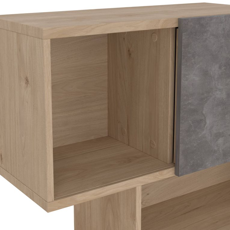 Libreria Flavie, Scaffale da ufficio, Mobile portalibri, Biblioteca, 32x96 h166 cm, Rovere e Cemento