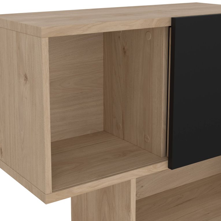 Libreria Flavie, Scaffale da ufficio, Mobile portalibri, Biblioteca, 32x96 h166 cm, Rovere e Nero