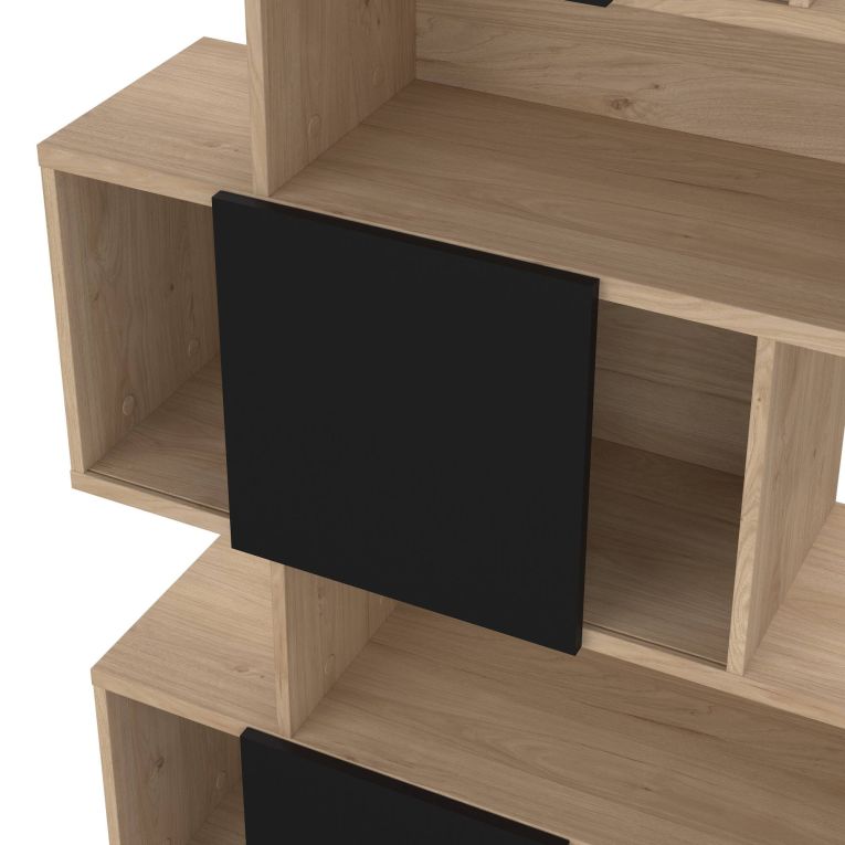 Libreria Flavie, Scaffale da ufficio, Mobile portalibri, Biblioteca, 32x96 h166 cm, Rovere e Nero