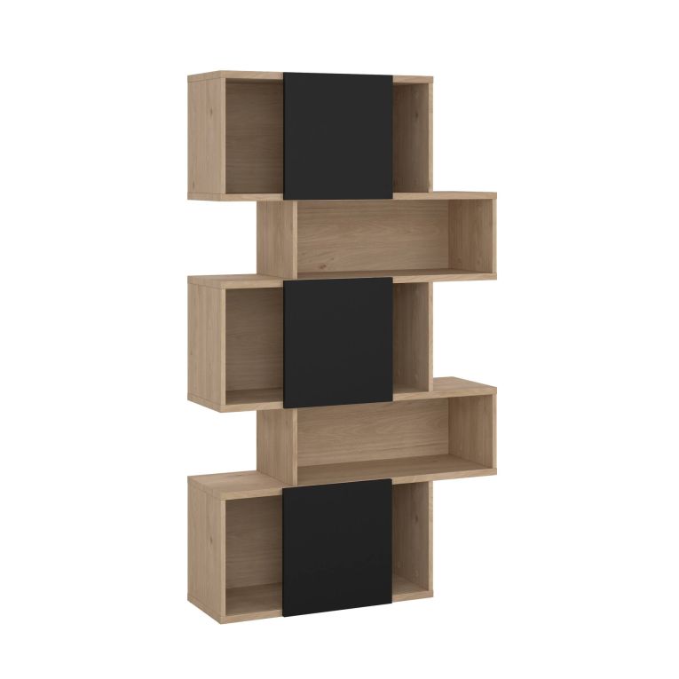 Libreria Flavie, Scaffale da ufficio, Mobile portalibri, Biblioteca, 32x96 h166 cm, Rovere e Nero
