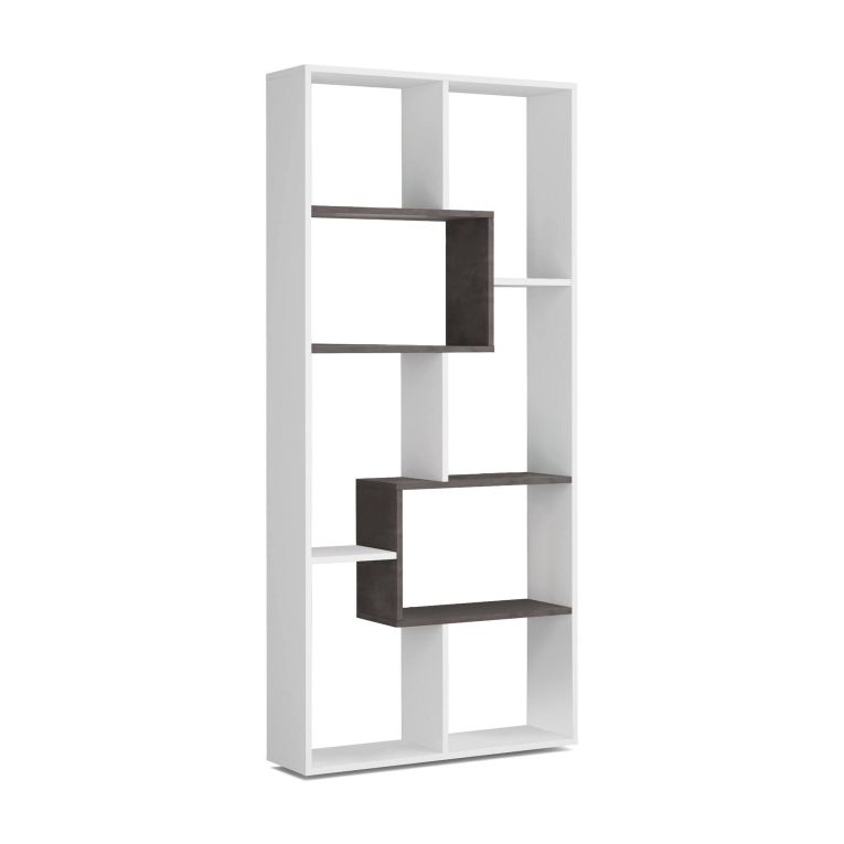 Libreria Fremont, Mobile portalibri multiposizione con 8 scomparti, Scaffale da ufficio, Scaffale divisorio per camera, 80x25h180 cm, Bianco e Ossido