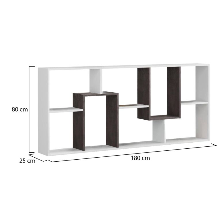 Libreria Fremont, Mobile portalibri multiposizione con 8 scomparti, Scaffale da ufficio, Scaffale divisorio per camera, 80x25h180 cm, Bianco e Ossido