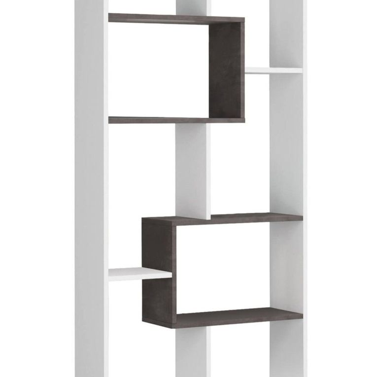 Libreria Fremont, Mobile portalibri multiposizione con 8 scomparti, Scaffale da ufficio, Scaffale divisorio per camera, 80x25h180 cm, Bianco e Ossido