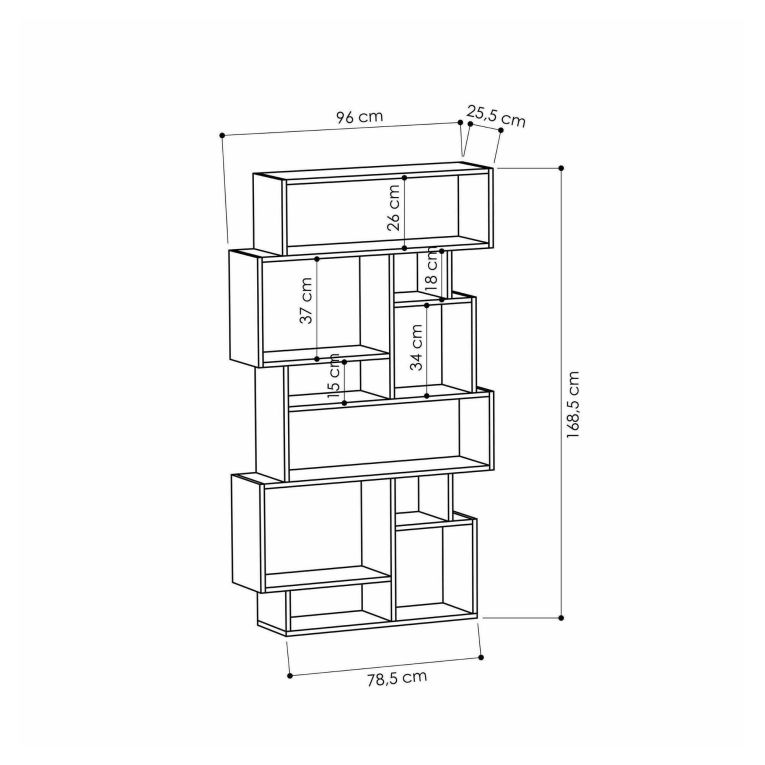 Libreria Gacrux, Scaffale da ufficio, Mobile portalibri, Biblioteca, 96x26h169 cm, Antracite