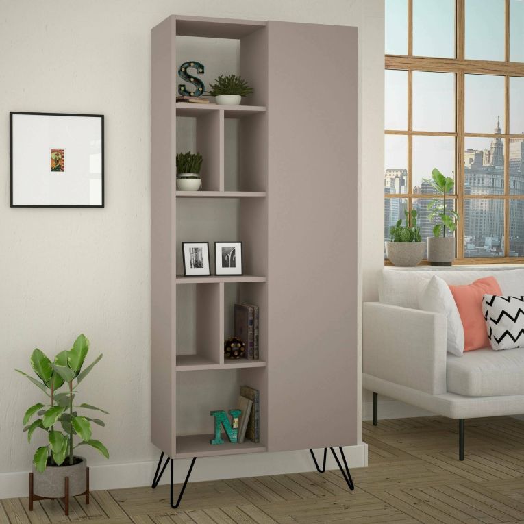 Libreria Gargoyle, Scaffale da ufficio, Mobile portalibri, Biblioteca, 79x32 h190 cm, Beige