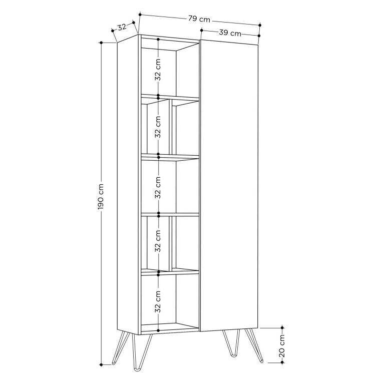 Libreria Gargoyle, Scaffale da ufficio, Mobile portalibri, Biblioteca, 79x32 h190 cm, Beige