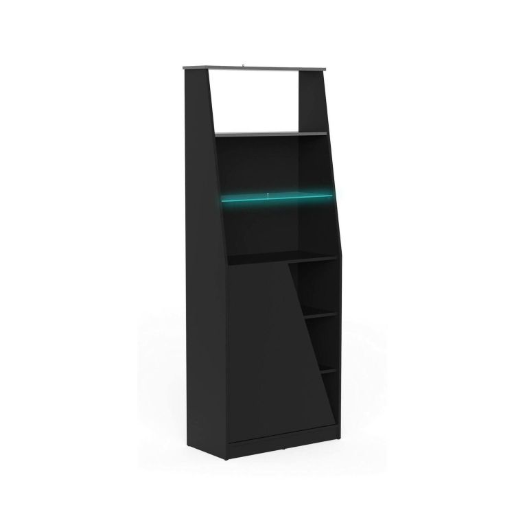 Libreria Garonne, Scaffale da gaming, Mobile portalibri, Biblioteca, 72x34 h185 cm, Nero