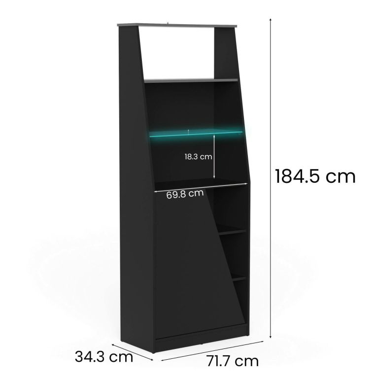 Libreria Garonne, Scaffale da gaming, Mobile portalibri, Biblioteca, 72x34 h185 cm, Nero
