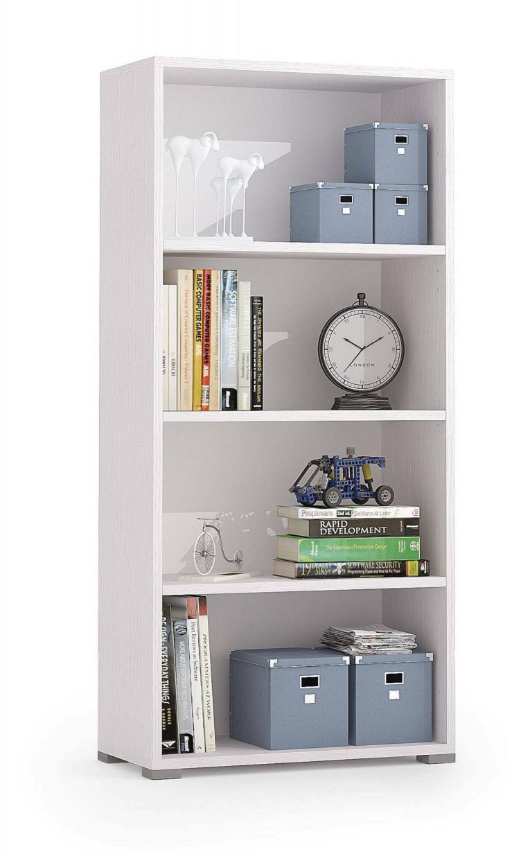 Libreria Giacinto, Biblioteca a 3 ripiani regolabili, Scaffale per libri, Mobile da parete con ripiani, 100% Made in Italy, 60x30h130 cm, Bianco