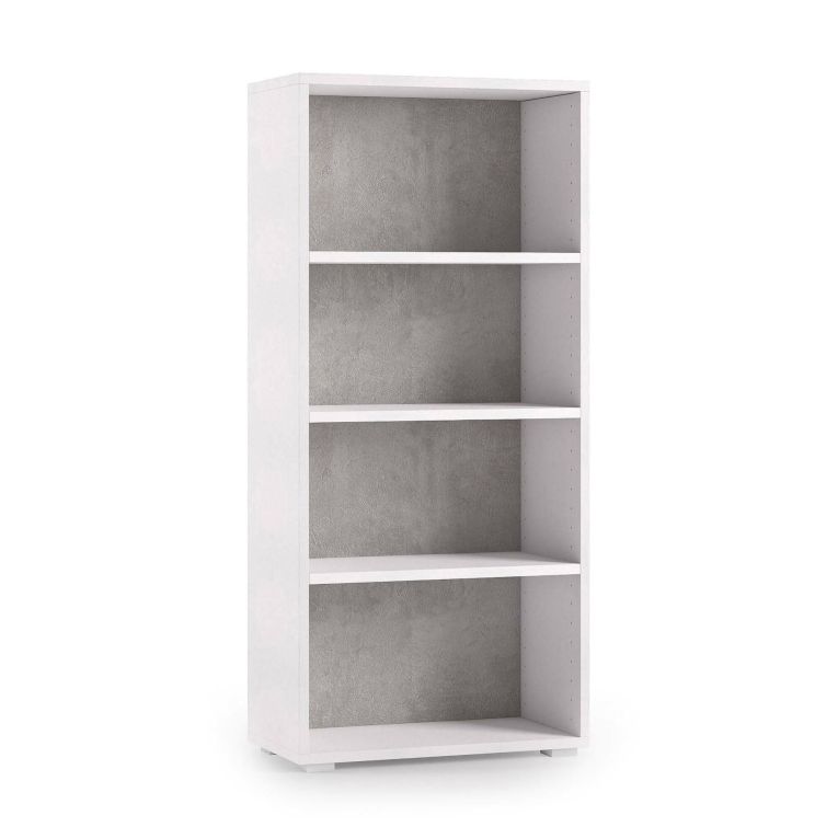 Libreria Giacinto, Biblioteca a 3 ripiani regolabili, Scaffale per libri, Mobile da parete con ripiani, 100% Made in Italy, 60x30h130 cm, Bianco e Cemento