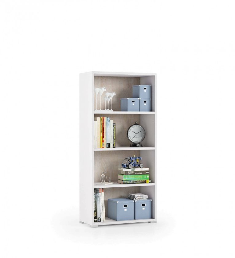 Libreria Giacinto, Biblioteca a 3 ripiani regolabili, Scaffale per libri, Mobile da parete con ripiani, 100% Made in Italy, 60x30h130 cm, Bianco e Rovere