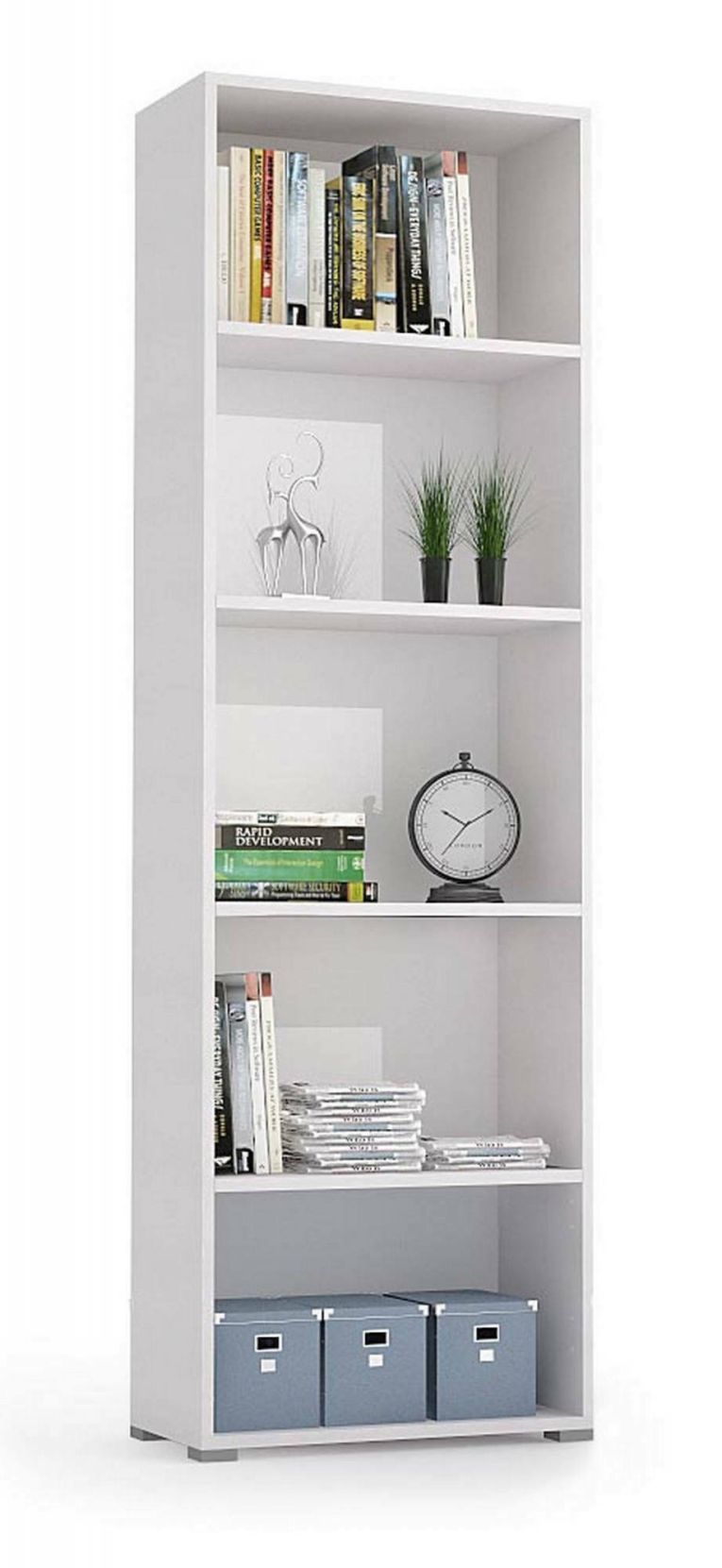 Libreria Girasole, Biblioteca a 4 ripiani regolabili, Scaffale per libri, Mobile da parete con ripiani, 100% Made in Italy, 60x30h195 cm, Bianco
