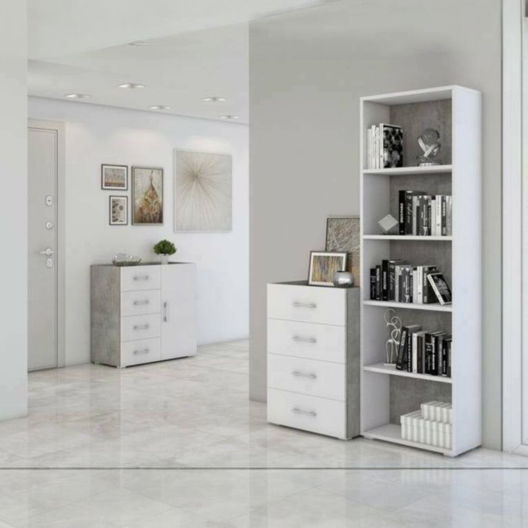Libreria Girasole, Biblioteca a 4 ripiani regolabili, Scaffale per libri, Mobile da parete con ripiani, 100% Made in Italy, 60x30h195 cm, Bianco e Cemento
