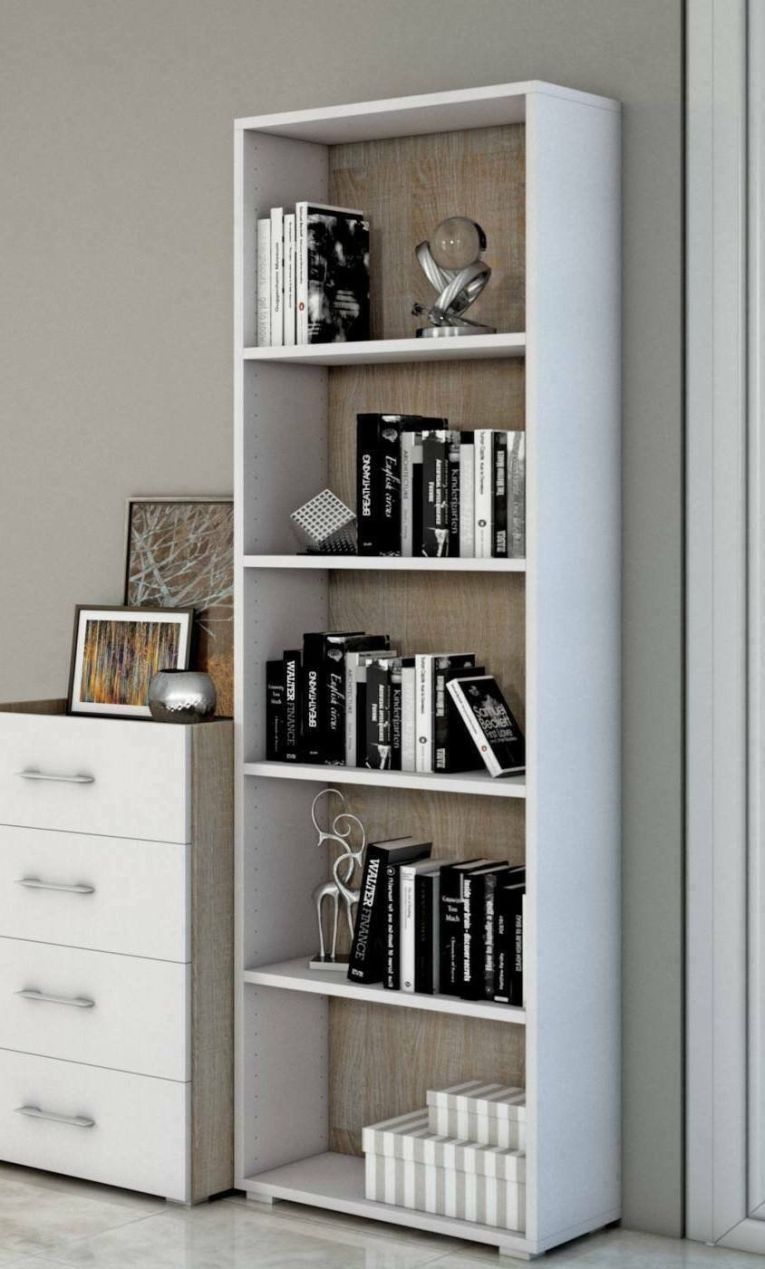 Libreria Girasole, Biblioteca a 4 ripiani regolabili, Scaffale per libri, Mobile da parete con ripiani, 100% Made in Italy, 60x30h195 cm, Bianco e Rovere