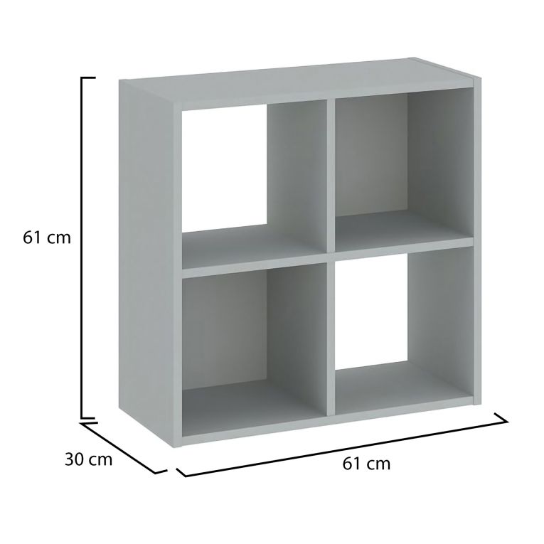 Libreria Grigio 2 Ripiani Installazione a Terra 61x30x61h cm, Struttura Verticale - Liha