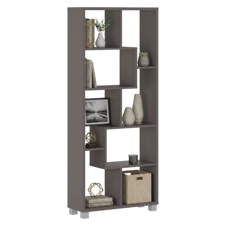 Libreria Grigio 8 Ripiani Installazione a Terra 68x25x161h cm, Struttura Aperta - Veniano