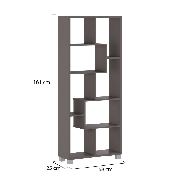 Libreria Grigio 8 Ripiani Installazione a Terra 68x25x161h cm, Struttura Aperta - Veniano