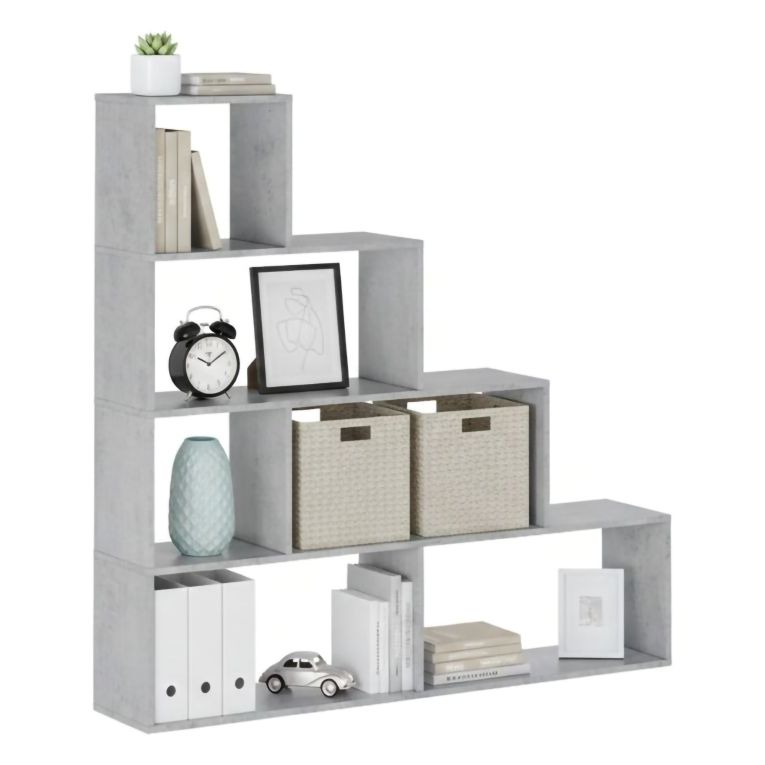 Libreria Grigio Cemento 3 Ripiani Installazione a Terra 145x28x143h cm, Sfumatura Colore Struttura Cemento - Serole