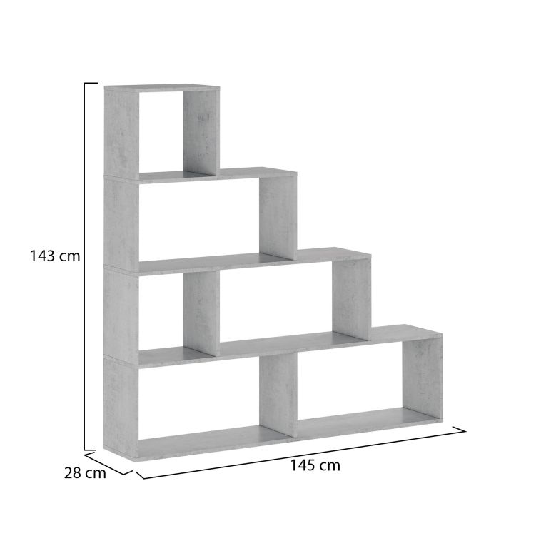 Libreria Grigio Cemento 3 Ripiani Installazione a Terra 145x28x143h cm, Sfumatura Colore Struttura Cemento - Serole