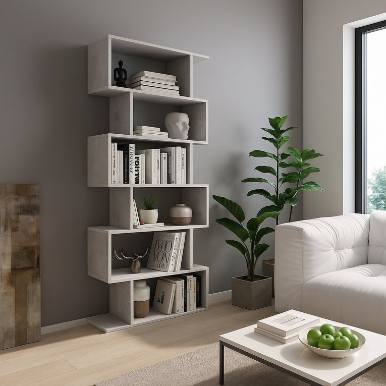 Libreria Grigio Cemento 5 Ripiani Installazione a Terra 80x25x191h cm, Sfumatura Colore Struttura Cemento - Clisi