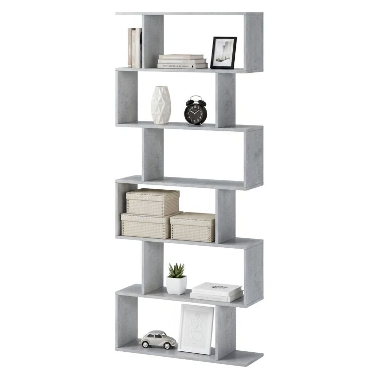 Libreria Grigio Cemento 5 Ripiani Installazione a Terra 80x25x191h cm, Sfumatura Colore Struttura Cemento - Clisi