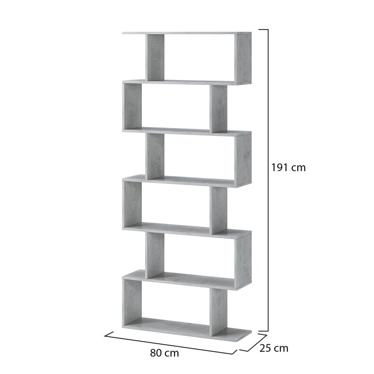Libreria Grigio Cemento 5 Ripiani Installazione a Terra 80x25x191h cm, Sfumatura Colore Struttura Cemento - Clisi