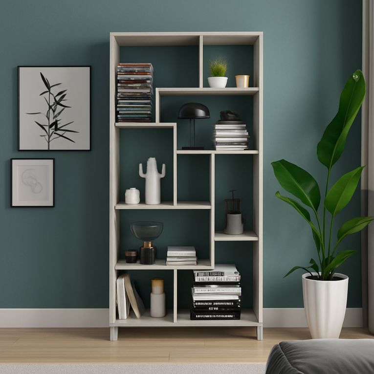 Libreria Grigio Cemento 8 Ripiani Installazione a Terra 68x25x161h cm, Struttura Aperta - Veniano