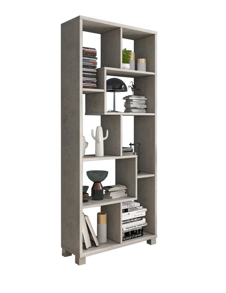 Libreria Grigio Cemento 8 Ripiani Installazione a Terra 68x25x161h cm, Struttura Aperta - Veniano