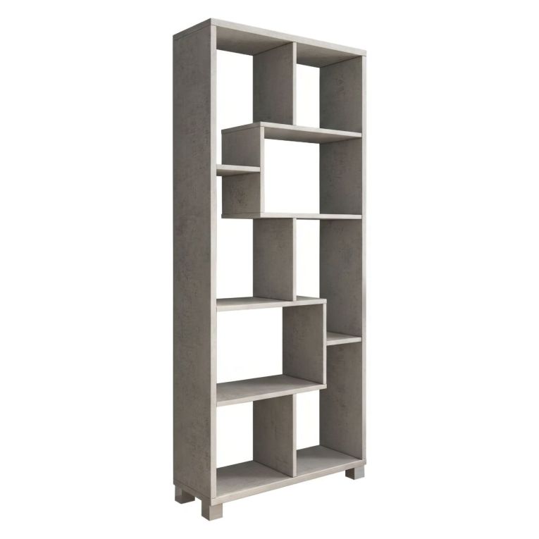 Libreria Grigio Cemento 8 Ripiani Installazione a Terra 68x25x161h cm, Struttura Aperta - Veniano